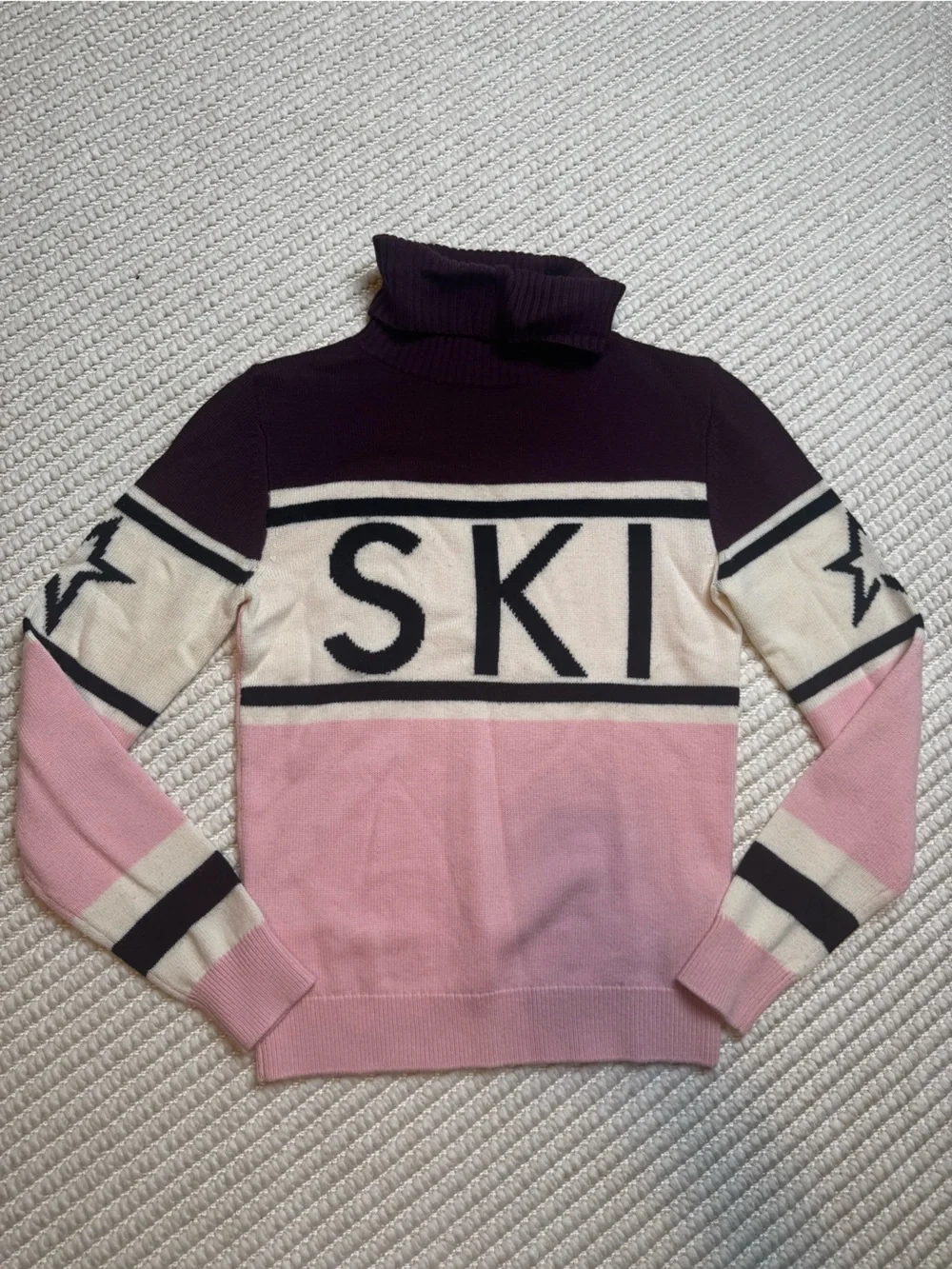 Perfect Moment Apres Ski Sweater Small Merino Wool Base Layer Pink White Maroon